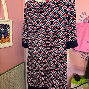 Liz Claiborne Red, White, and Blue Geometric Top